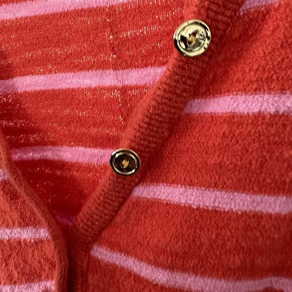 LOFT Sweater Womens XL Pink Striped Button Henley Knit Slouchy Beachy Summer - Picture 3 of 16